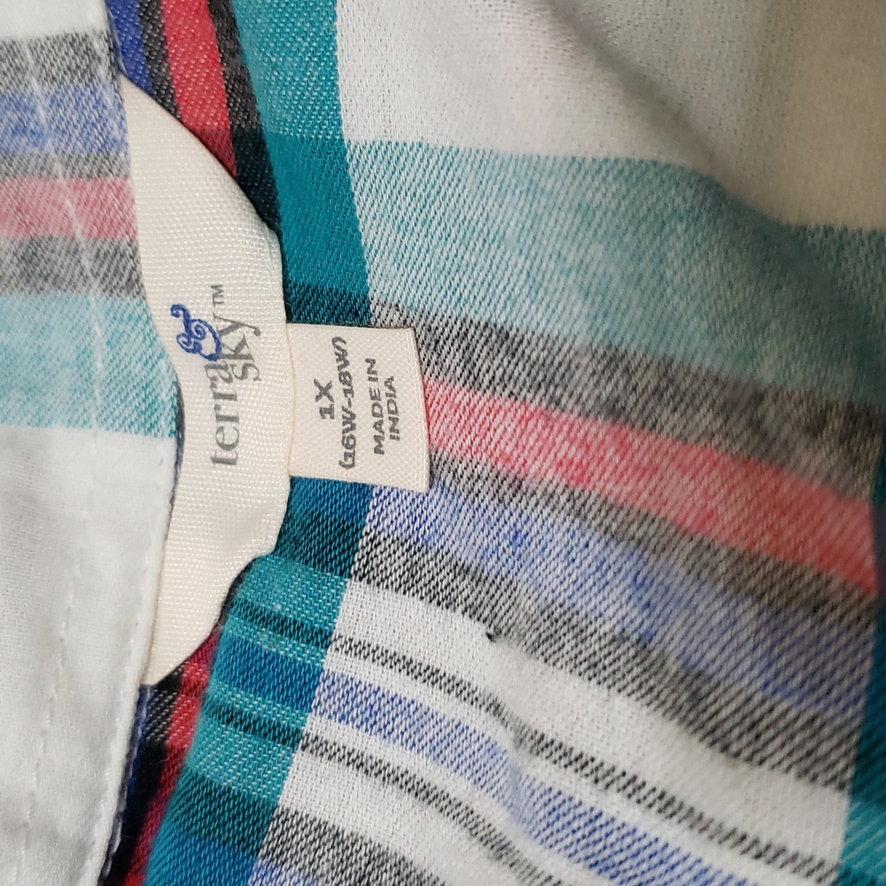 Terra & Sky - Winter White Plaid Flannel Shirt (Womens Plus 16W-18W) - Picture 4 of 12
